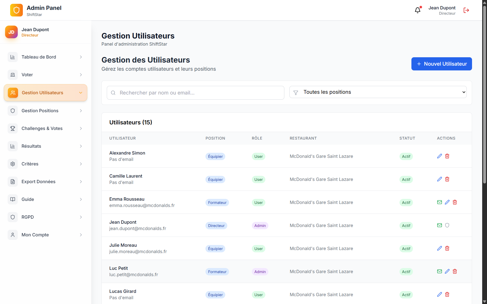 Gestion des utilisateurs